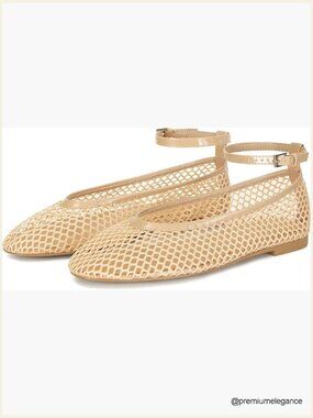 Mesh Ballet Flats Round Toe Buckle Strap Fishnet Mary Jane Flats Comfy Office